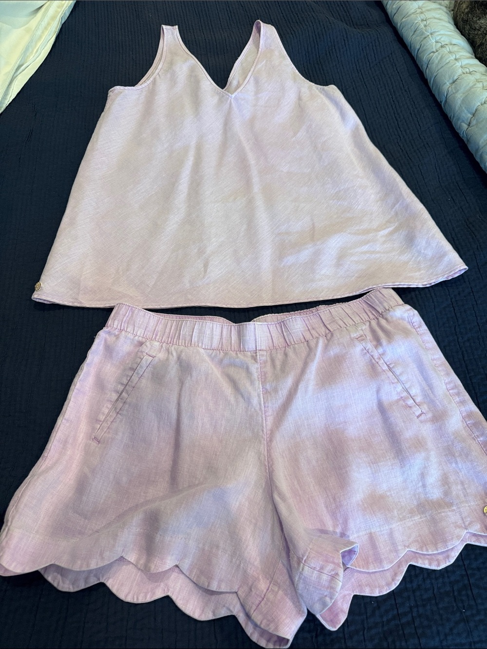 Lavender Linen Scallop Hem Tank & Shorts Set